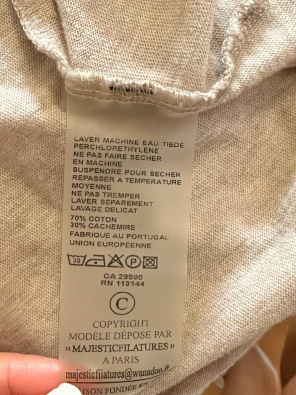 Majestic Filatures Paris Beige Cotton Cashmere Long Sleeve Tee Basic Luxe - Picture 6 of 6
